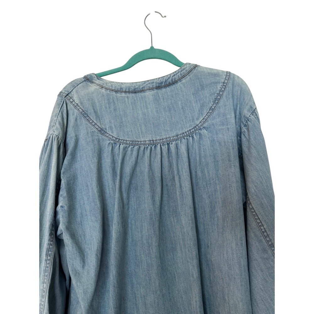 Anthropologie Pilcro XL Long Sleeve Front Tie Denim Batwing Blouse Cotton Boho - Picture 11 of 11